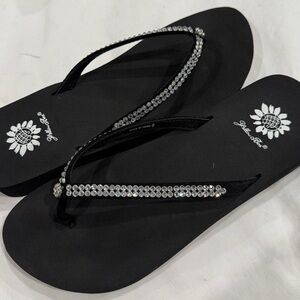 Yellow Box Black Rhinestone Sandals